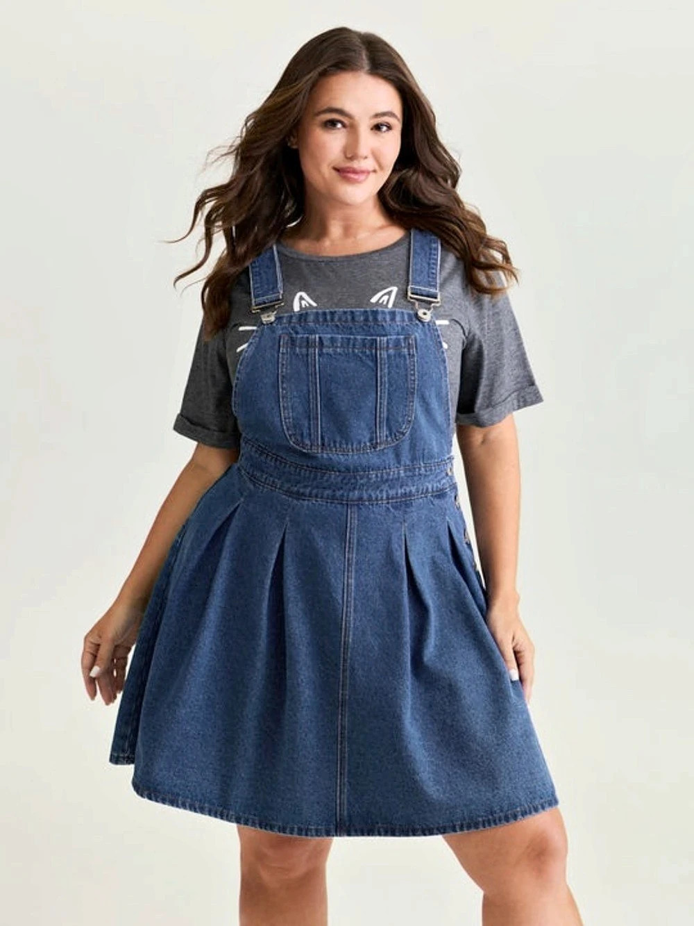 Elastic Waistband Adjustable Overall Denim Dress